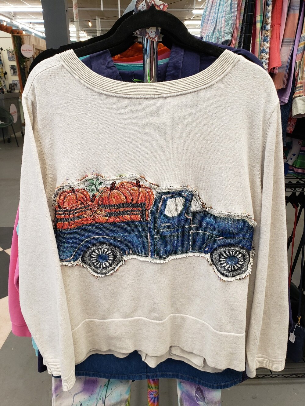 Upcycled Tractor Farm Pumpkin Cardigan Sweater